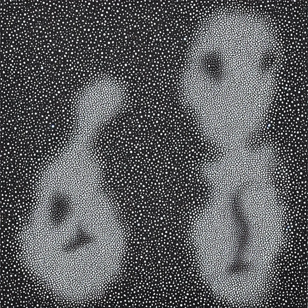 Image similar to face made out of planet, faceless people dark, dots, drip, stipple, pointillism, technical, abstract, minimal, style of francis bacon, asymmetry, pulled apart, cloak, hooded figure