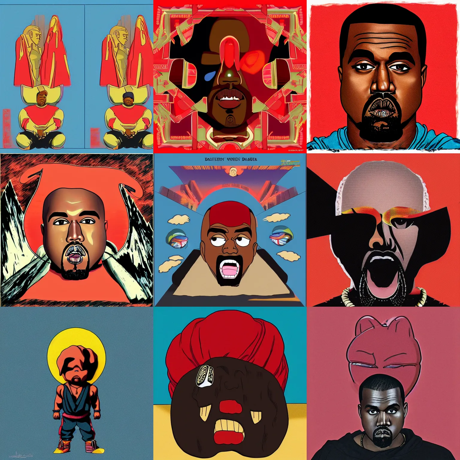 Prompt: kanye west my beautiful dark twisted fantasy album cover, in the style of akira toriyama