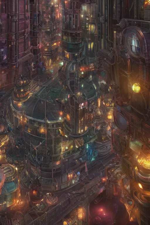 Prompt: a retrofuturistic steampunk city by thomas kinkade, moebius and makoto shinkai, highly detailed, cinematic composition, trending on artstation, octane render, 8 k