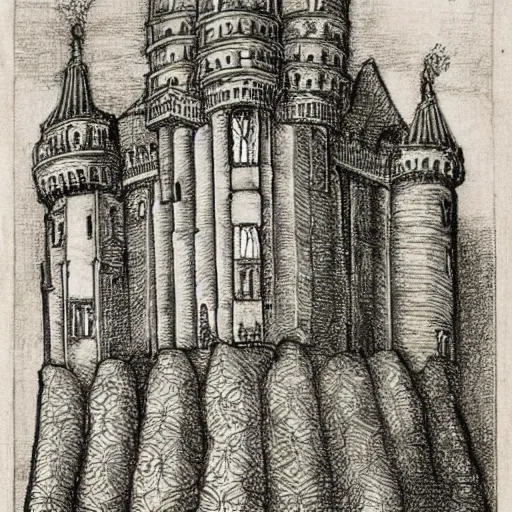 Image similar to drawing of a castle made of lace by albrecht durer