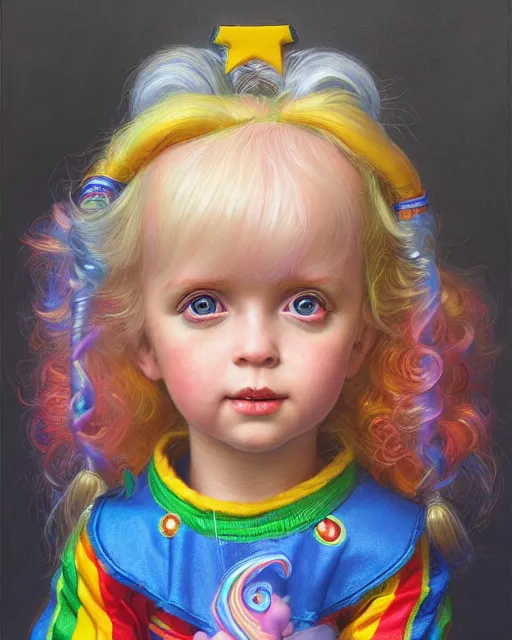 Image similar to rainbow brite portrait | highly detailed | very intricate | symmetrical | whimsical and magical | soft cinematic lighting | award - winning | closeup portrait | cute doll | painted by donato giancola and mandy jurgens and charlie bowater | pastel color palette | featured on artstation