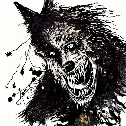 Image similar to portrait of werewolf by ralph steadman
