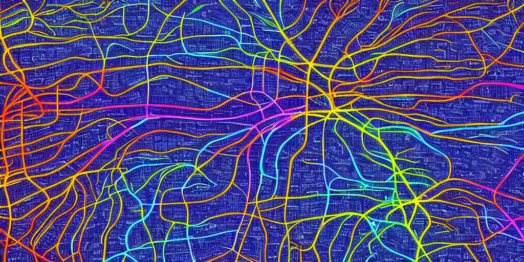 Prompt: train map neuron brainbow hd 8 k digital art