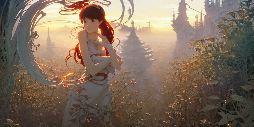 Image similar to twist your tiny lies into the spoon, spinning a web with your metallurgy. by hayao miyazaki and rossdraws and artgerm and greg rutkowski and alphonse mucha and studio ghibli. high quality, stunning, intricate detailed environment. 8 k