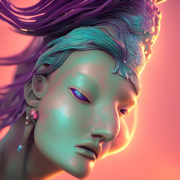 Image similar to goddess full painted acryllic sculpture close-up portrait. orchid bird phoenix jellyfish betta fish, intricate artwork by Tooth Wu and wlop and beeple. octane render, trending on artstation, greg rutkowski very coherent symmetrical artwork. cinematic, hyper realism, high detail, octane render, 8k