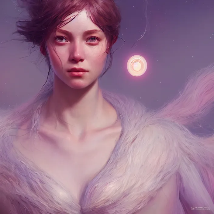 Image similar to aurora, au naturel, hyper detailed, digital art, trending in artstation, cinematic lighting, studio quality, smooth render, unreal engine 5 rendered, octane rendered, art style by klimt and nixeu and ian sprigger and wlop and krenz cushart