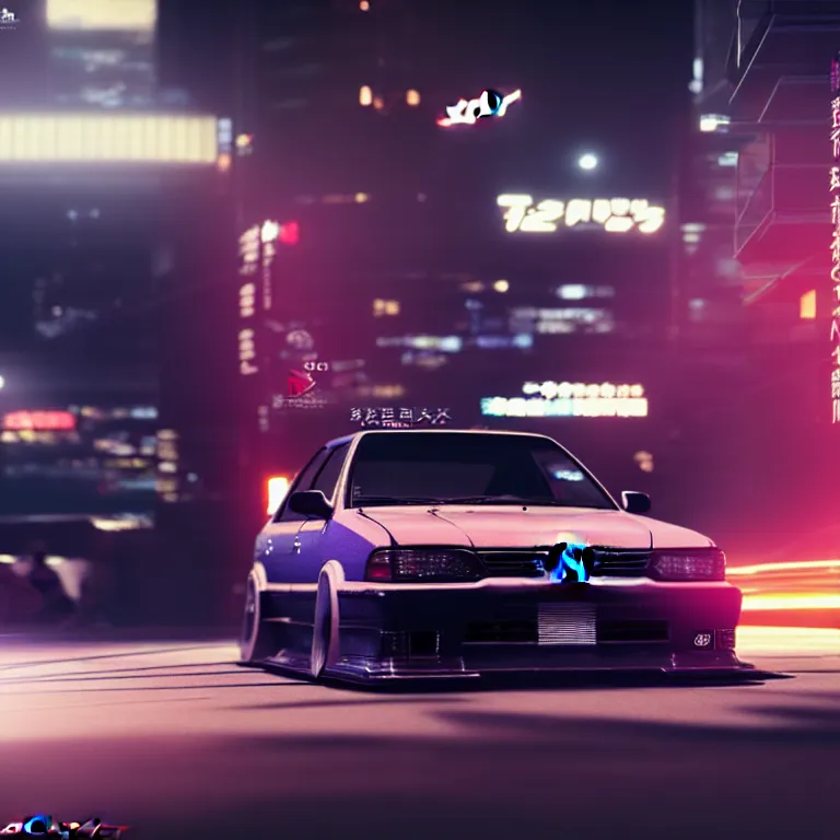 Prompt: toyota jzx 1 0 0 drift, detailed - wheels, shibuya prefecture, cyberpunk female supermodel in front, cinematic lighting, photorealistic, night photography, octane render