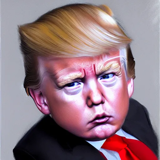 Image similar to portrait donald trump as a baby looking ashamed, fine art, award winning, subtle earthy tones, intricate, elegant, sharp focus, cinematic lighting, digital painting, 8 k concept art, by michael hussar and greg manchess and brom and z. w. gu, 8 k