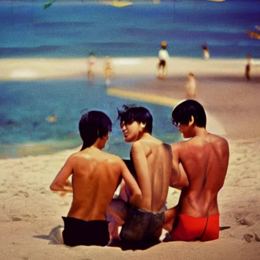 Prompt: Japan 1970's beach, color photo by Slim Aarons