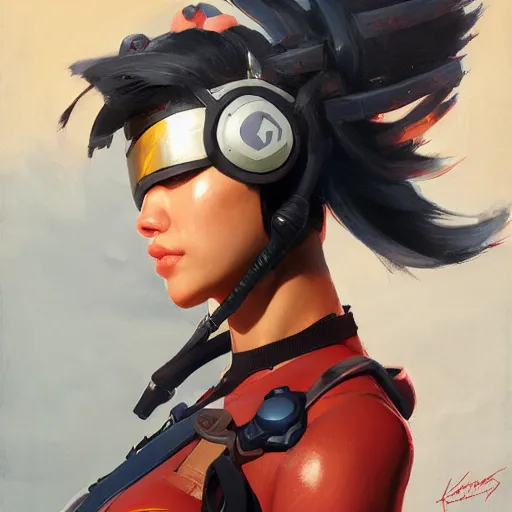 Image similar to greg manchess portrait painting of kay - tu k - 2 s 0 as overwatch character, medium shot, asymmetrical, profile picture, organic painting, sunny day, matte painting, bold shapes, hard edges, street art, trending on artstation, by huang guangjian and gil elvgren and sachin teng