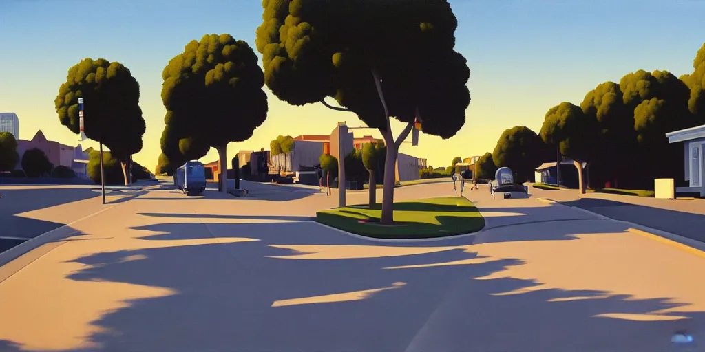 Image similar to a california street, blue sky, summer evening, kenton nelson