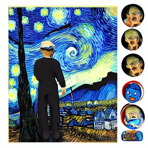 Prompt: van gogh ( happy ) ( painting starry night ) stop motion vinyl action figure, plastic, toy, butcher billy style