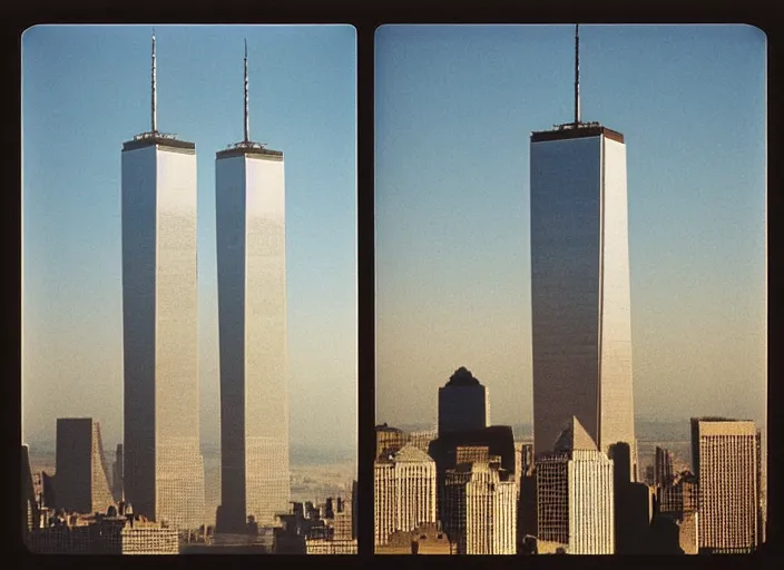 Image similar to 1 9 9 0 s polaroid of the twin towers wtc