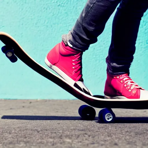 Prompt: graphic of a teenage girl pushing a skateboard side view