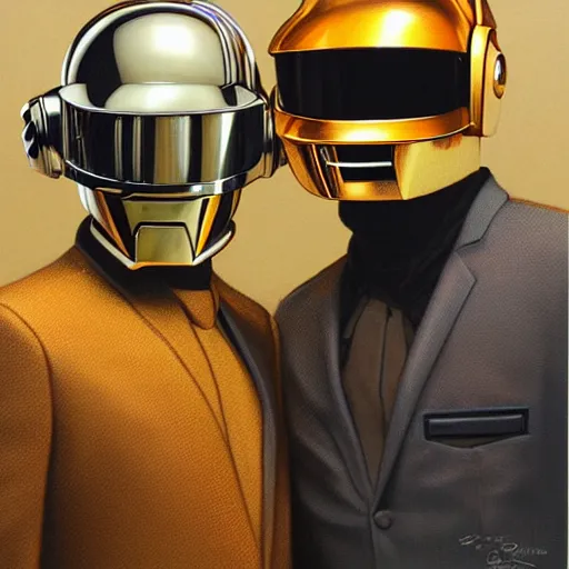 Image similar to Daft punk, close-up portrait art by Donato Giancola and James Gurney, digital art, trending on artstation