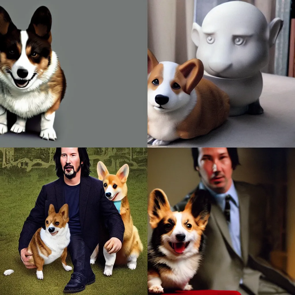 Prompt: Keanu Reeves as a corgi, cinematic, photography,