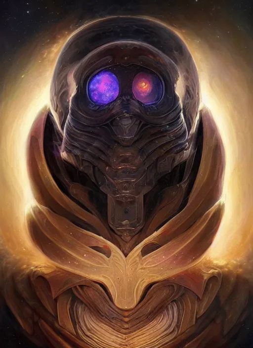 Image similar to dark horror cosmic crystal nebula mf doom glowing bright eyes, platinum skin, centered, digital painting, artstation, concept art, smooth, sharp focus, illustration, artgerm, tomasz alen kopera, peter mohrbacher, donato giancola, joseph christian leyendecker, wlop, frank frazetta