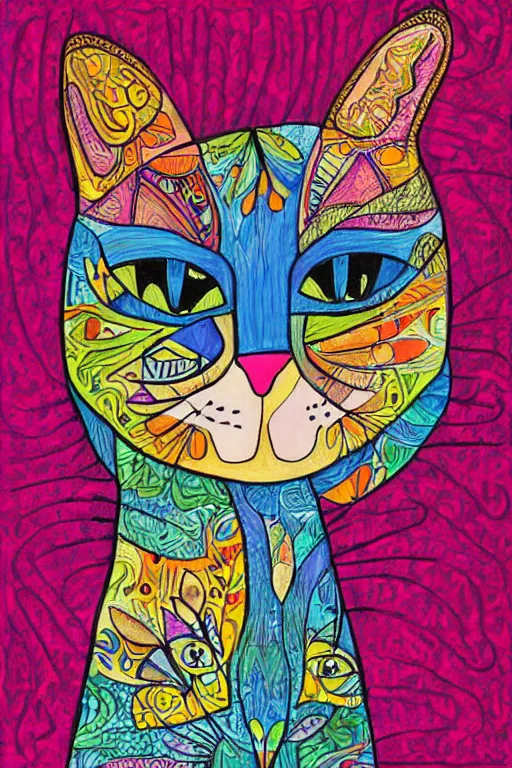 Image similar to beautiful art illustration of cat by laurel burch