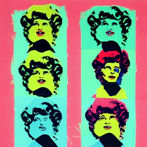 Image similar to seven hens wearing dresses, in the style of Andy Warhol