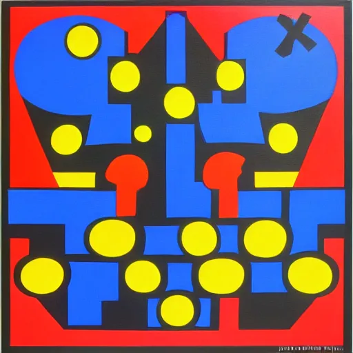 Image similar to pac - man!! in a maze painting by mondrian