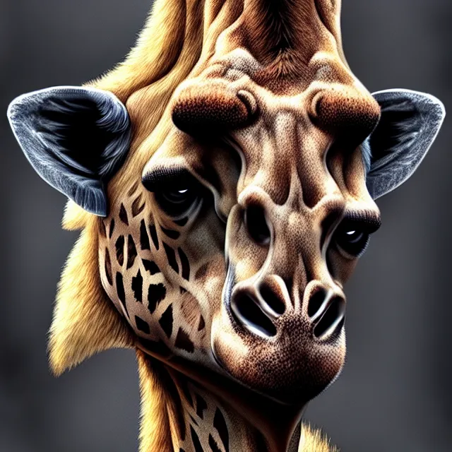 Image similar to portrait, mutant bear-giraffe chimera, very fine tip digital airbrush, dramatic lighting, cinematic lighting, post processed, concept art, artstation, cgsociety, wlop, Behance, pixiv, cosmic, epic, stunning, gorgeous, much detail, much wow, masterpiece