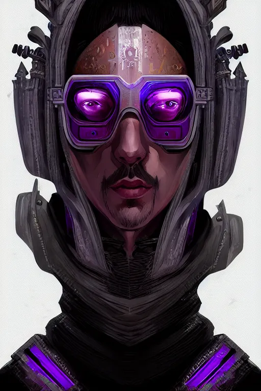 Image similar to a portrait of the cyberpunk medieval - styled king, purple eyes, high - contrast, intricate, elegant, highly detailed, digital painting, artstation, concept art, smooth, sharp focus, illustration