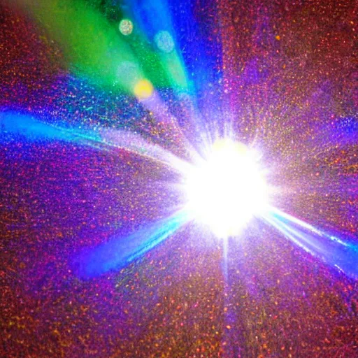 Prompt: Holographic crystals forming around radiant sunflared sun