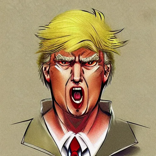 Image similar to Fusion of Donald Trump and Dante from the game Devil May Cry in the style of Araki Hirohiko, concept art