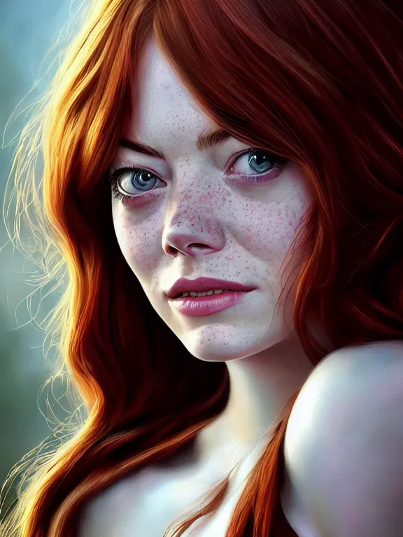 Image similar to emma stone as a young mary jane watson, digital painting, extremely detailed, 4 k, intricate, brush strokes, mark arian, artgerm, bastien lecouffe - deharme