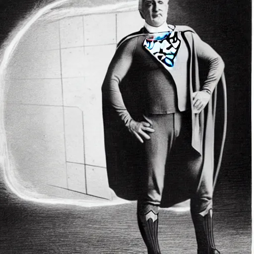 Image similar to thomas edison wearing superman costume.