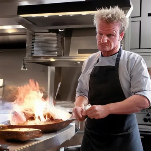 Image similar to Gordon Ramsey cooking with Walter White, realistic, ultra high detail, 8k.