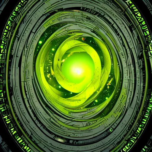 Image similar to green and yellow, portal from earth to hell