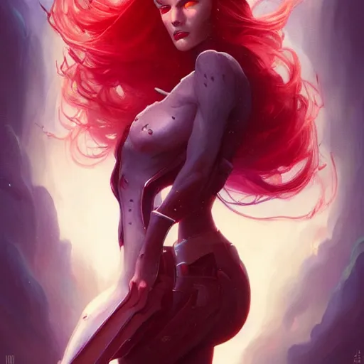 Image similar to portrait x-men Jean Grey as a cyborg with flowing beautiful red hair, art by pete mohrbacher and seb mckinnon and beksinski and josan gonzales, digital art, highly detailed, intricate, sci-fi, sharp focus, Trending on Artstation HQ, deviantart, unreal engine 5, 4K UHD image