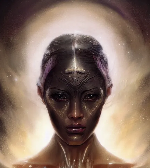 Image similar to portrait of a dark Jedi by karol bak, WLOP, James Jean, tom bagshaw, rococo, trending on artstation, fantasy magic fashion girl portrait, glossy eyes, face, fantasy, intricate, elegant, highly detailed, digital painting, concept art, smooth, sharp focus, illustration, cinematic lighting, hyper realism, octane render, 8k, hyper detailed.