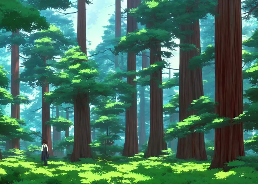 Prompt: a redwood forest with 1 9 8 0 s xerox copy machines, makoto shinkai, dusty