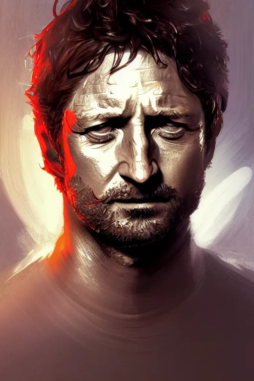 Image similar to portrait a watermellon with gerard butler as head, greek, intricate, headshot, key visual, conceptart, ambient lighting, highly detailed, digital painting, artstation, concept art, sharp focus, by makoto shinkai and akihiko yoshida and greg manchess