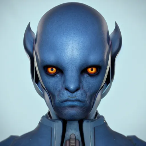 Image similar to portrait of an alien soldier, renaissance style, star wars character, blue skin, volumetric lights, symmetry, headpiece, trending on artstation, sharp focus, leica, studio photo, intricate details, highly detailed