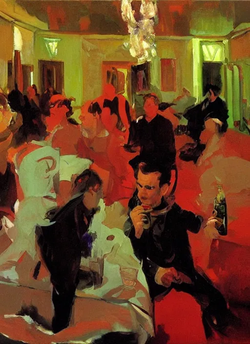 Image similar to glam rockers drinking brutal and raw wine, inside a green room with red lights by joaquin sorolla, phil hale, extremely detailed