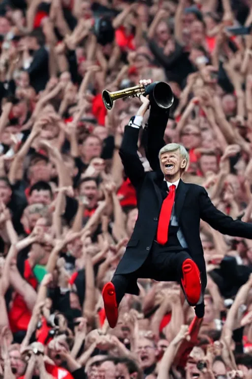 Image similar to a photo of arsene wenger going wild on a saxaphone