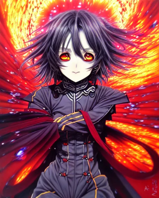 Prompt: megumin casts explosion, an ultrafine detailed painting by ayami kojima, cgsociety, fantasy, anime digital art, lovecraftian, cosmic horror, detailed painting