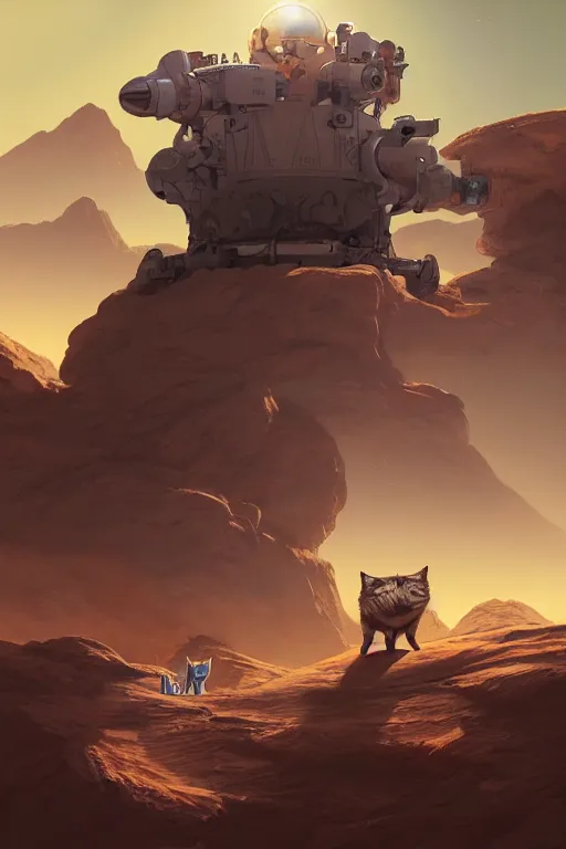 Prompt: space cat and friends on Mars, digital painting, artstation, concept art, smooth, sharp focus, illustration, art by mike winklemann and steve simpson