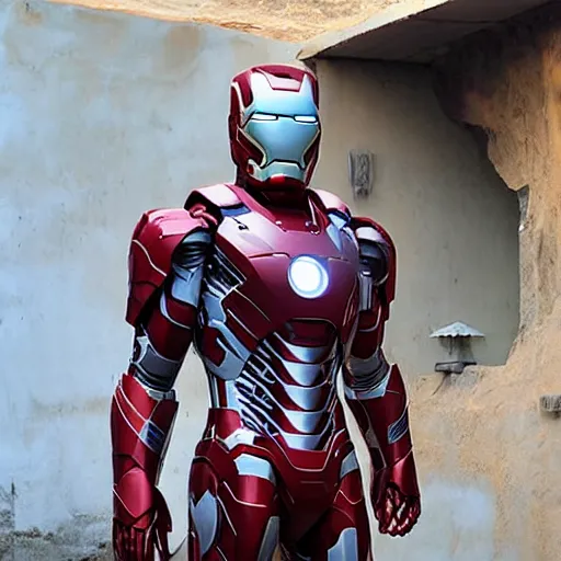 Image similar to Rookantha Goonatillake in the Iron Man suit, helmet open, face visible