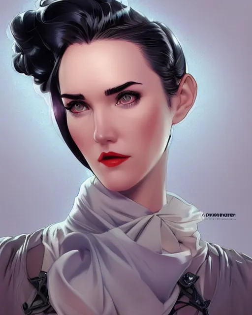 Image similar to a pin up and beautiful fashion charming dreamlke jennifer connelly, symmetrical face symmetrical eyes, character art, art by artgerm lau and wlop and and ilya kuvshinov and john singer sargent, joshua middleton comic art, frostbite 3 engine