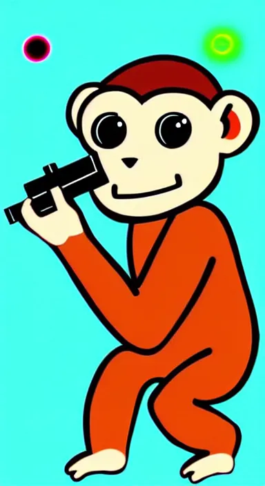 Image similar to “ small monkey with laser gun in large empty space, digital art, super aesthetic, art station children drawing style, award winning ”