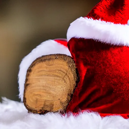 Image similar to log with a santa hat