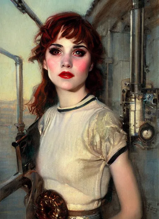 Image similar to a portrait of a pretty sewer punk young lady by albert lynch