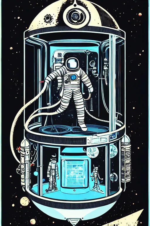 Prompt: steampunk cryo chamber containing an astronaut, high details, intricately detailed, by vincent di fate, inking, 3 color screen print, masterpiece, trending on artstation,, sharp, details, hyper - detailed, hd, 4 k, 8 k