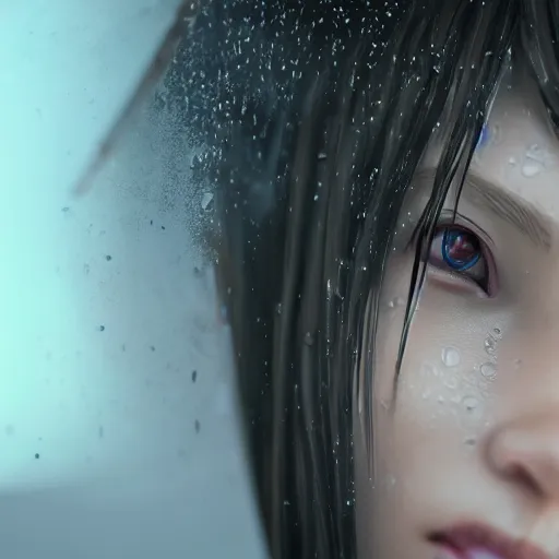 Image similar to anime human portrait made out of rain, beautiful, intricate detail, rendered in octane, unreal engine, realistic