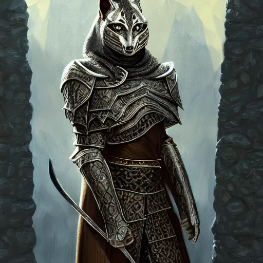 Prompt: a painting of a noble khajiit knight from skyrim, intricate fractal robes, concept art, high detail, 8 k wallpaper, fantasy, trending on artstation