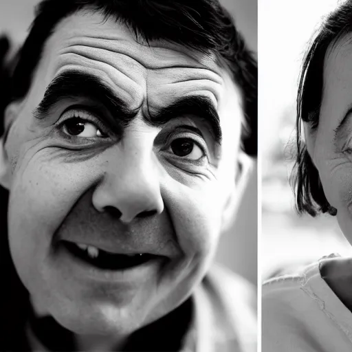 Image similar to A portrait mr bean elizabeth teams up with a teenage mr bean, perfect faces, 50 mm, award winning photography